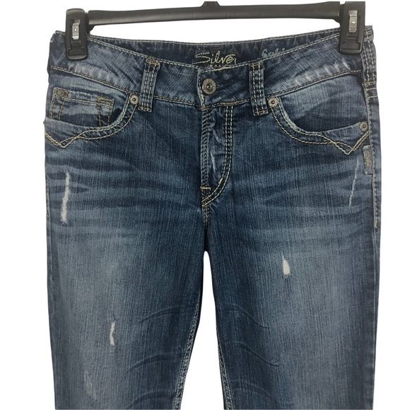 SILVER Women’s Blue Jeans Size 7/8 (29) SUKI Surplus Button Pockets Distressed - Picture 2 of 16